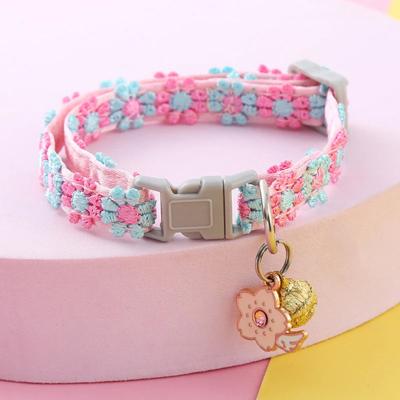 Floral Pet Collar with Bell