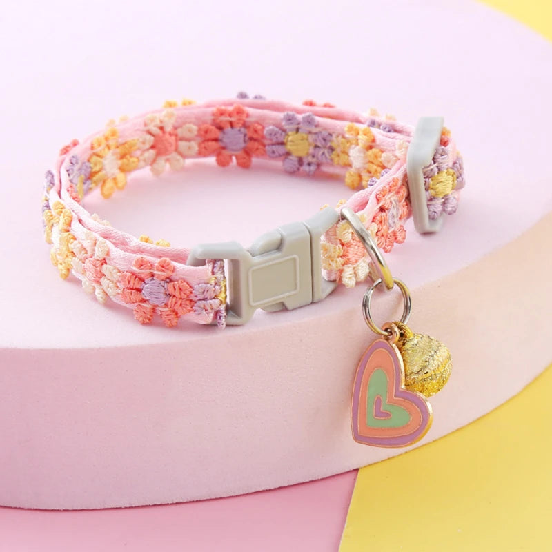 Floral Pet Collar with Bell