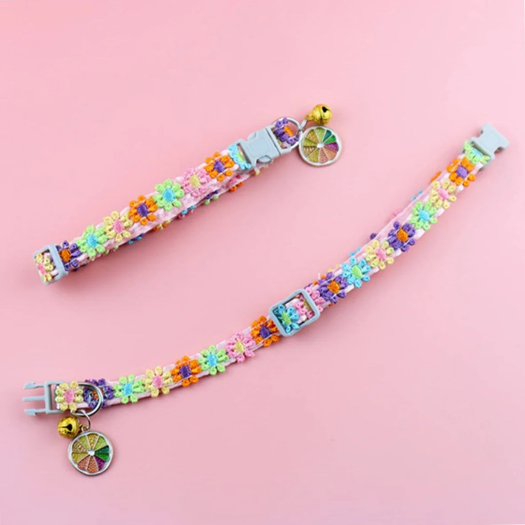 Floral Pet Collar with Bell