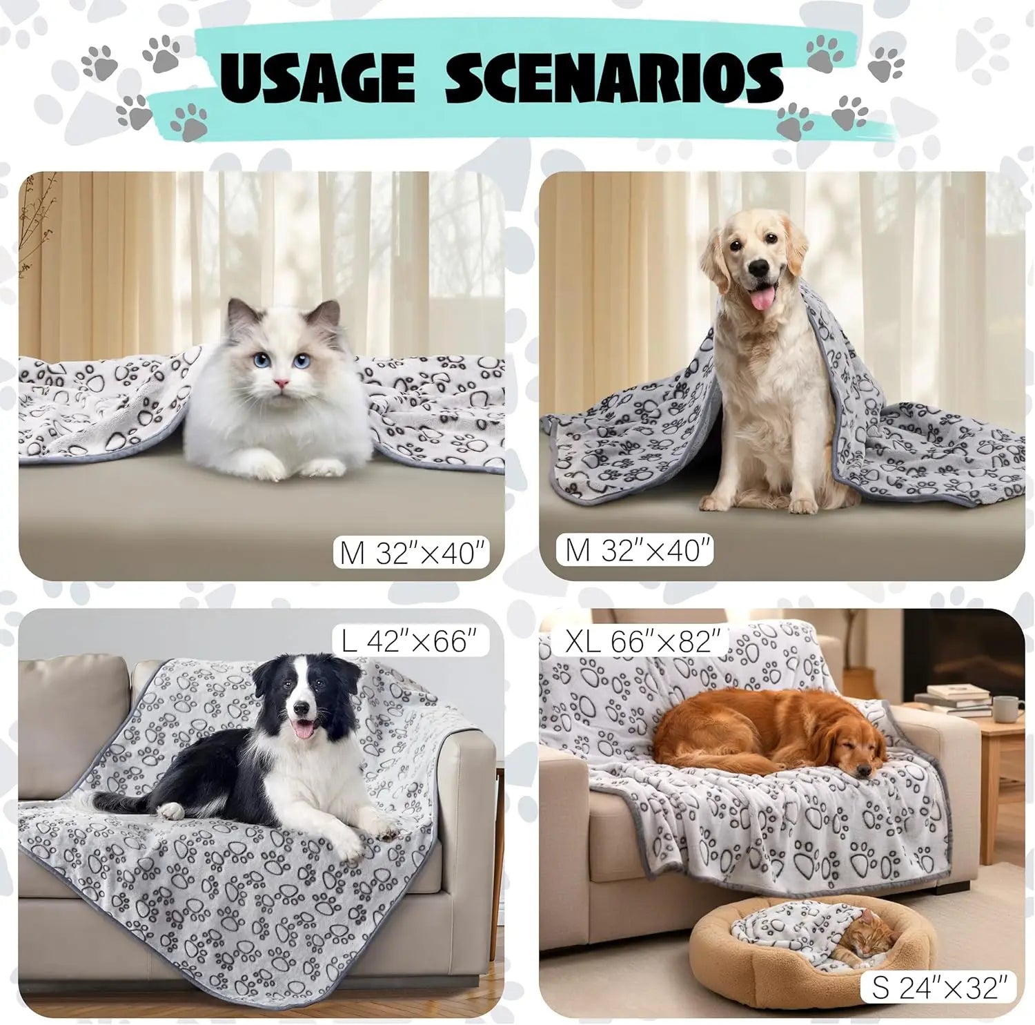 Soft Paw Print Pet Blanket