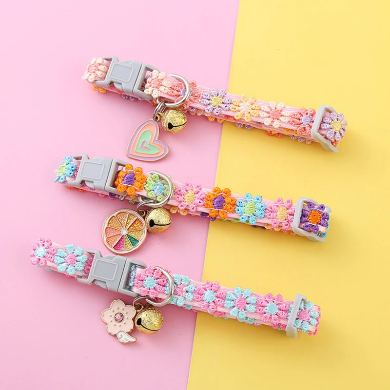 Floral Pet Collar with Bell