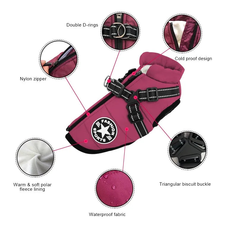 Dog Winter Jacket with Harness Ring